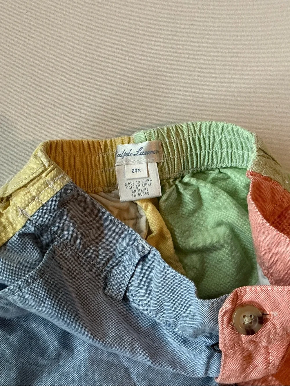 Ralph Lauren Two-Tone Blue and Coral Colorblock Kids Shorts